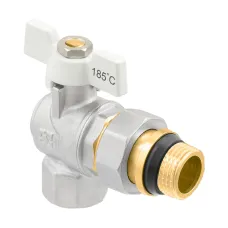 Кран кульовий з американкою кутовий 1" ВР-ЗР з антипротіканням Raftec WHITE WRBS-3 DN25 PN40 латунь нікельована