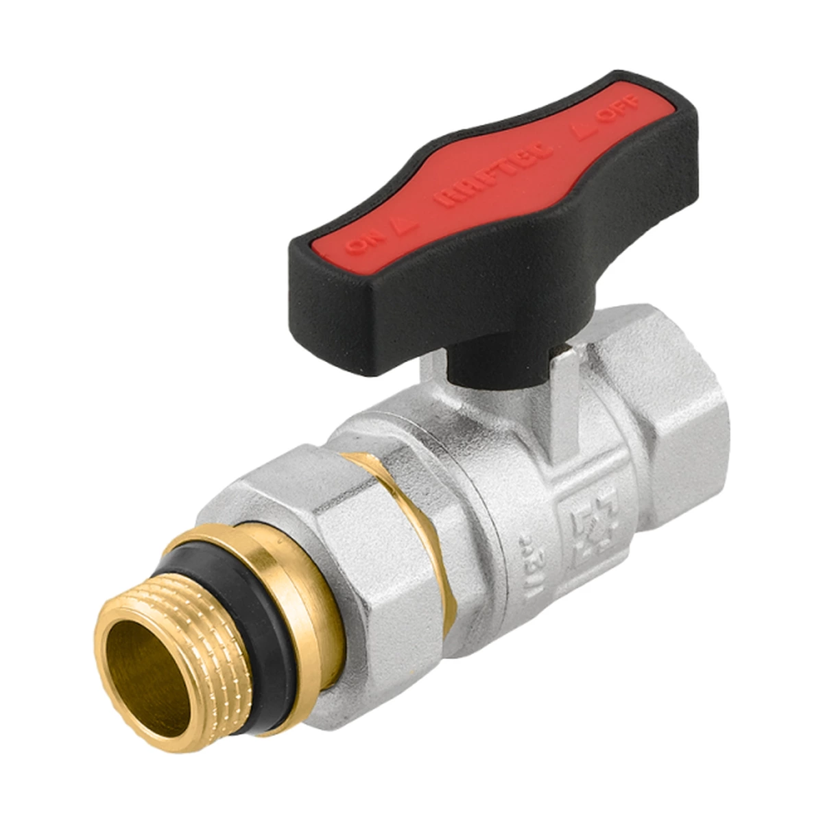 Кран кульовий з американкою прямий 1/2" ВР-ЗР Raftec GOLD GRDS01 DN15 PN64 латунь нікельована