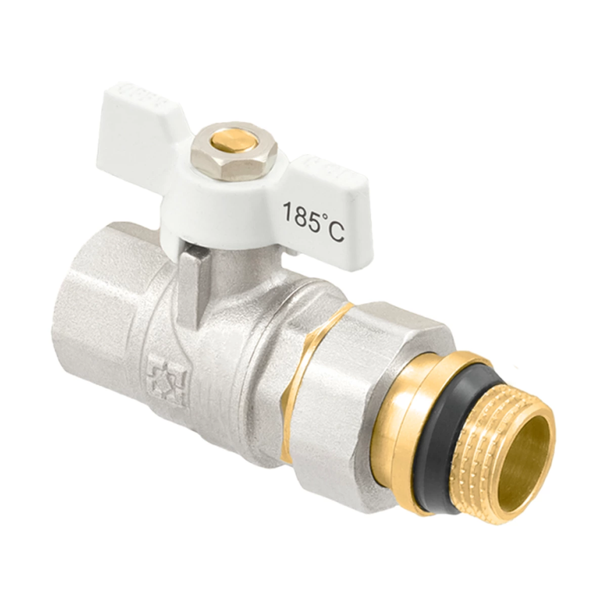 Кран кульовий з американкою прямий 1/2" ВР-ЗР з антипротіканням Raftec WHITE WRB-1 DN15 PN50 латунь нікельована