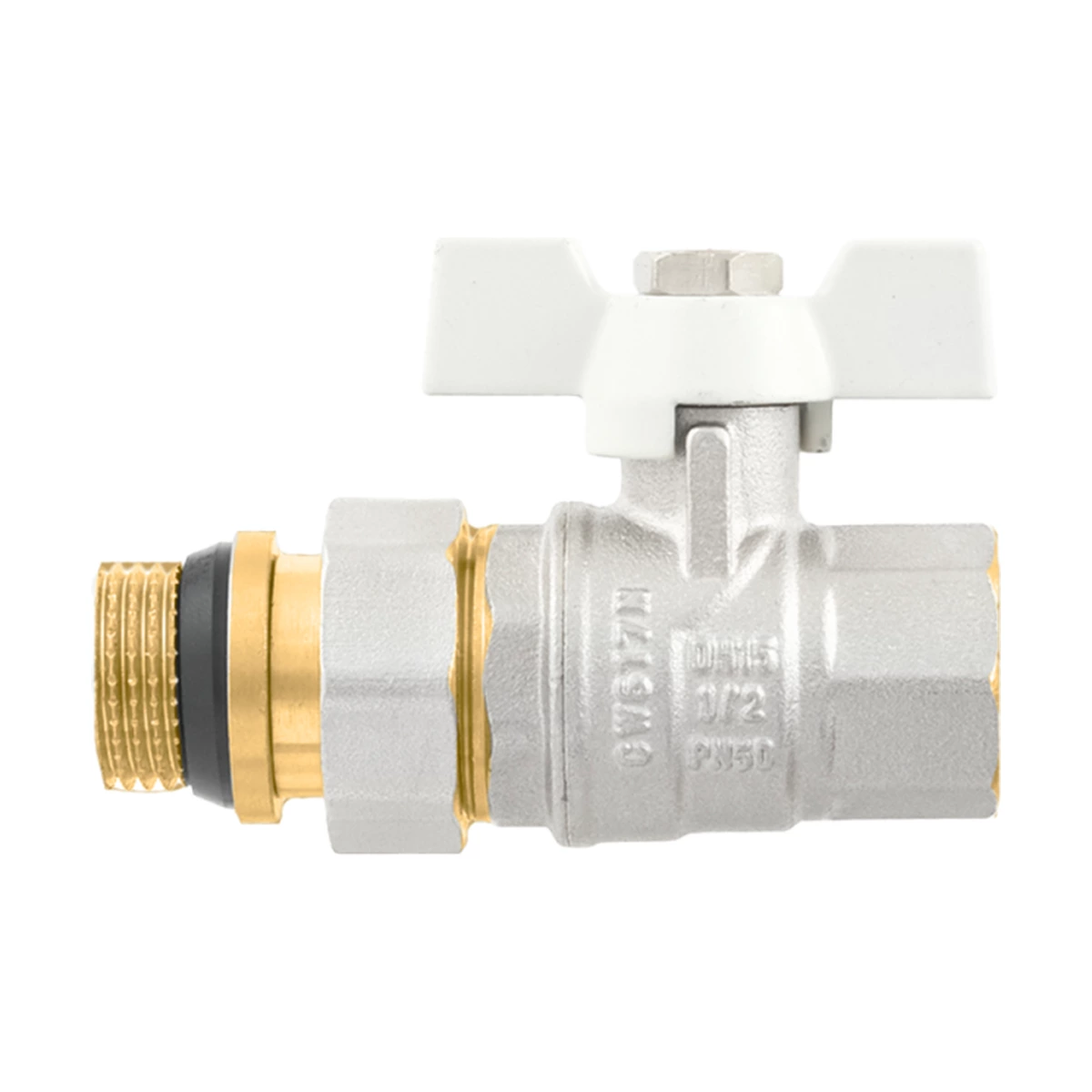 Кран кульовий з американкою прямий 1" ВР-ЗР з антипротіканням Raftec WHITE WRB-3 DN25 PN40 латунь нікельована