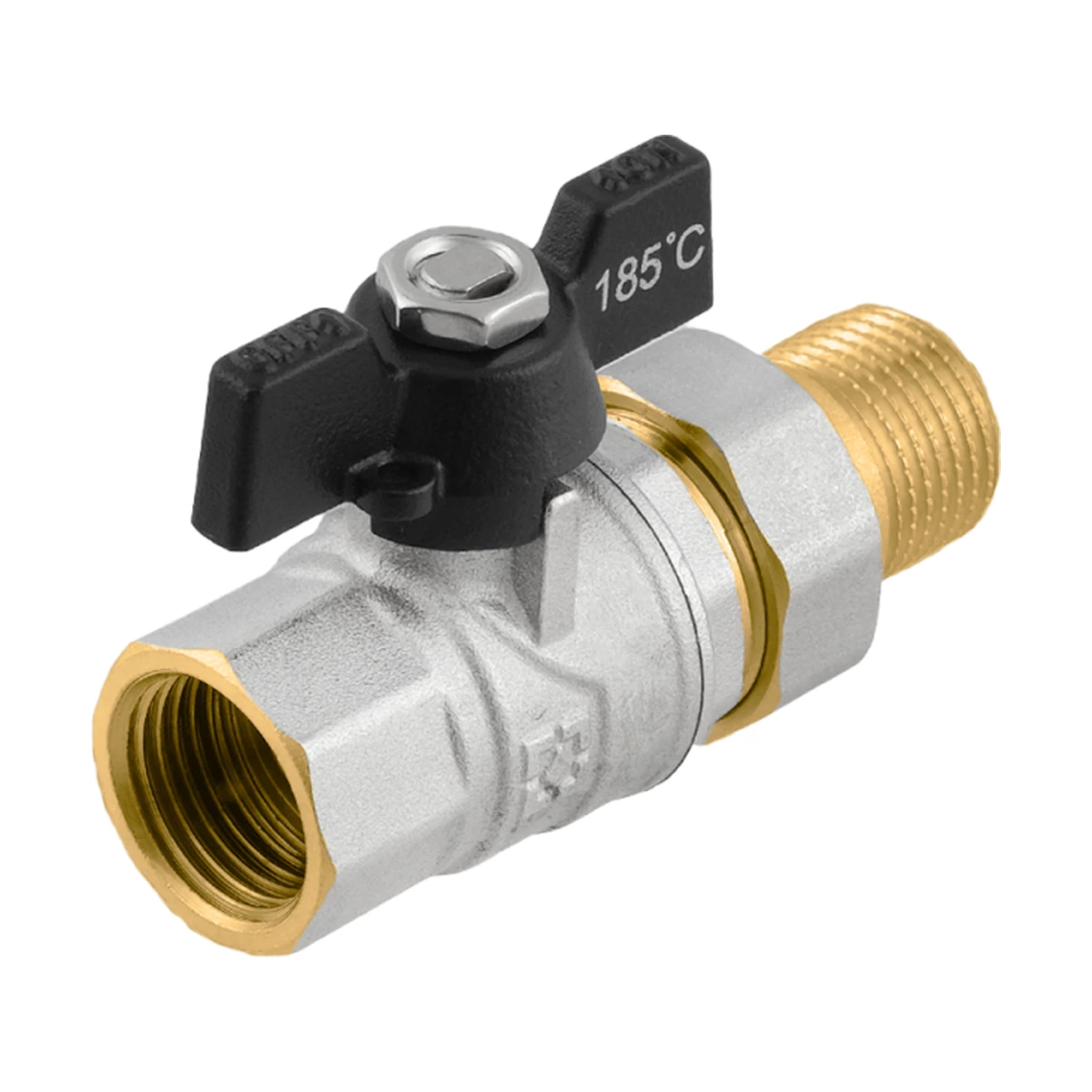 Кран кульовий з американкою прямий 2" ВР-ЗР Raftec BLACK DRBS6 DN50 PN25 латунь нікельована