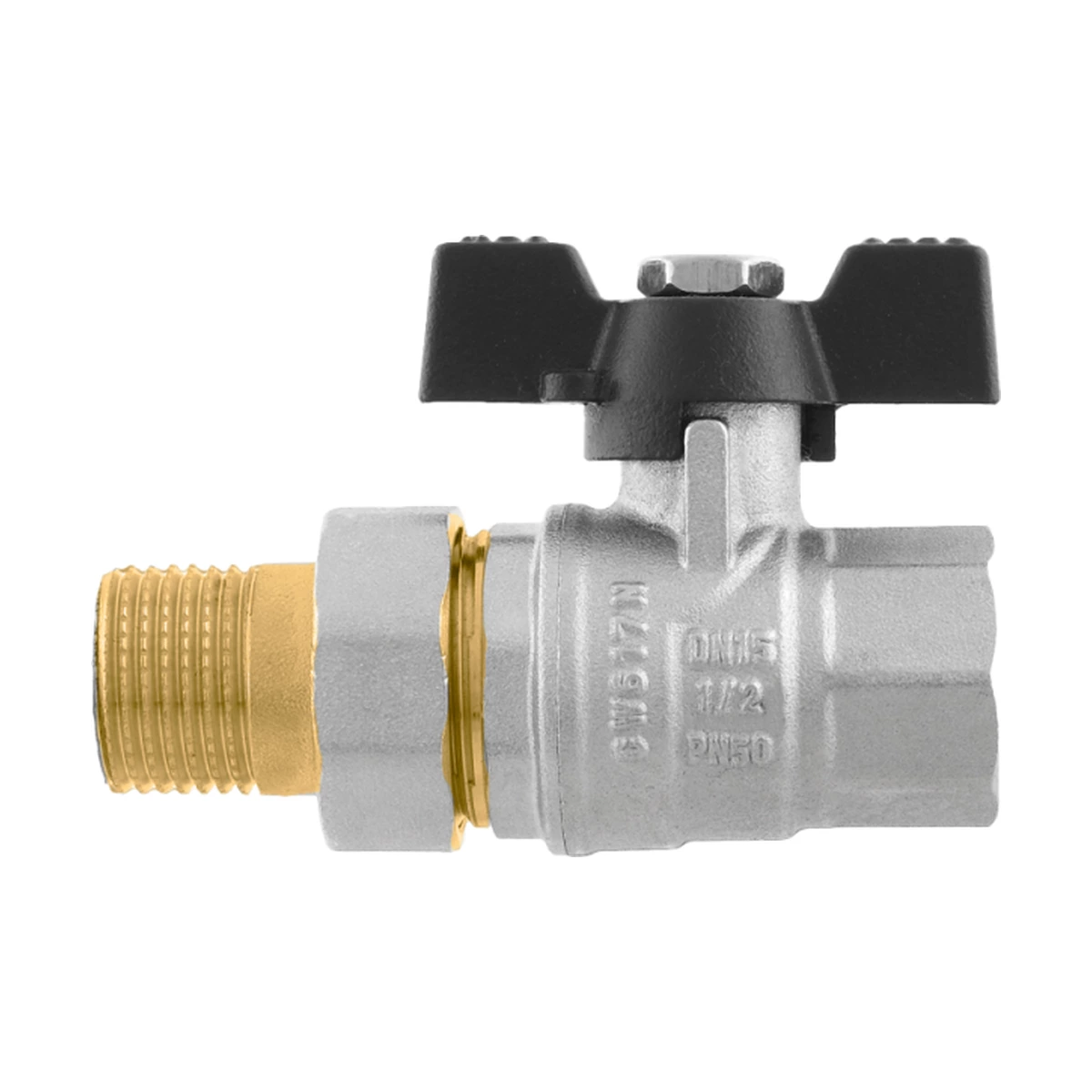 Кран кульовий з американкою прямий 3/4" ВР-ЗР Raftec BLACK DRBS2 DN20 PN40 латунь нікельована