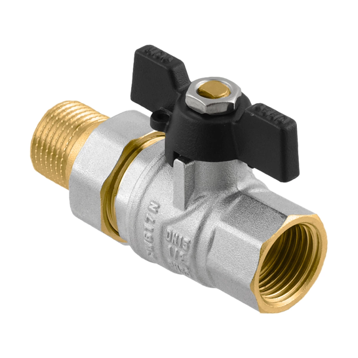 Кран кульовий з американкою прямий 3/4" ВР-ЗР Raftec BLACK DRBS2 DN20 PN40 латунь нікельована