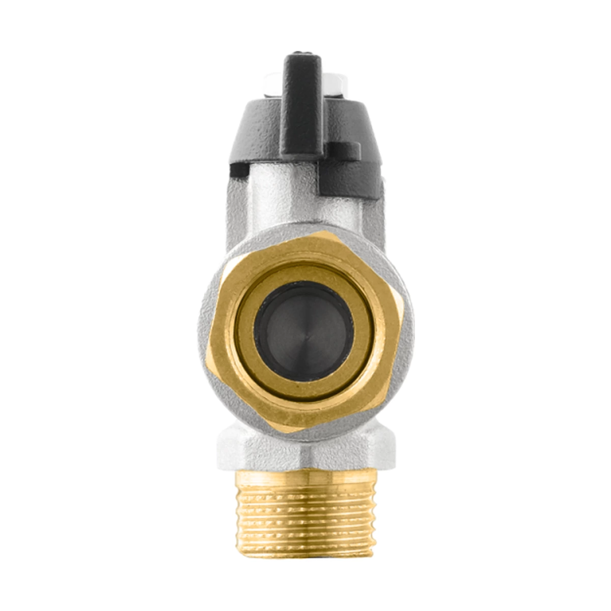 Кран шаровой с накидной гайкой угловой 1/2" НР-ВР Raftec BLACK DRBM1 DN15 PN50 латунь никелированная