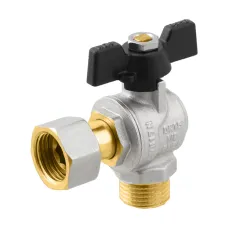 Кран шаровой с накидной гайкой угловой 1/2" НР-ВР Raftec BLACK DRBM1 DN15 PN50 латунь никелированная