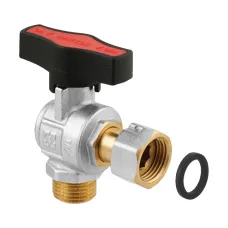 Кран шаровой с накидной гайкой угловой 1/2" НР-ВР Raftec GOLD GRGA1 DN15 PN64 латунь никелированная