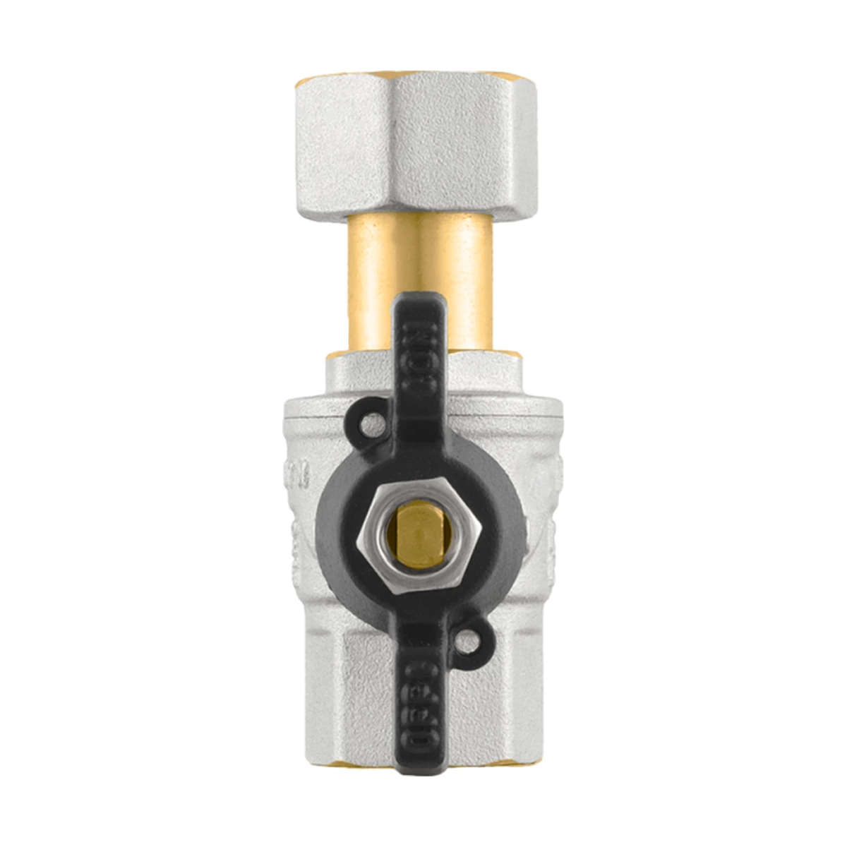 Кран шаровой с накидной гайкой прямой 1/2" ВР-ВР Raftec BLACK PRB-1 DN15 PN50 латунь никелированная