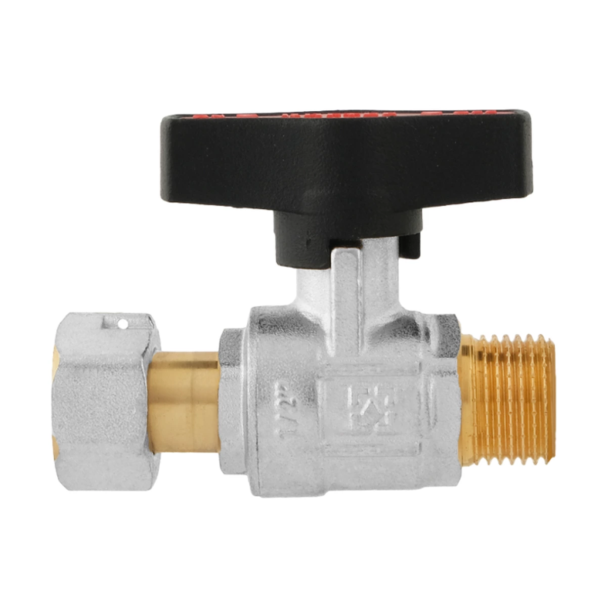 Кран шаровой с накидной гайкой прямой 1/2" НР-ВР Raftec GOLD GRGMS1 DN15 PN64 латунь никелированная