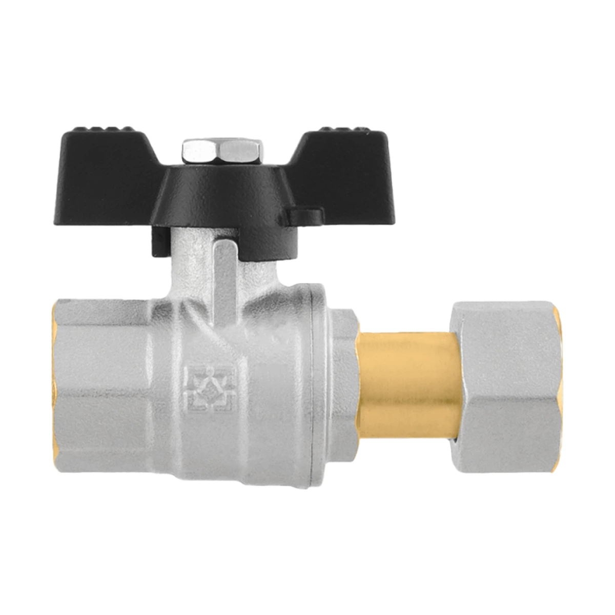 Кран шаровой с накидной гайкой прямой 3/4" ВР-ВР Raftec BLACK PRB-2 DN20 PN40 латунь никелированная
