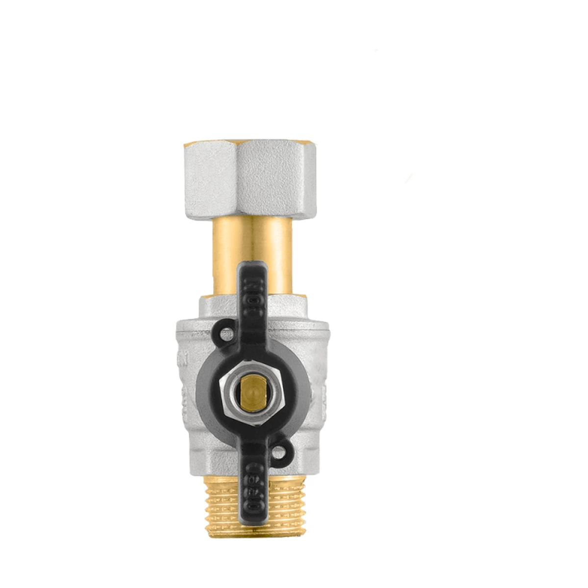 Кран шаровой с накидной гайкой прямой 3/4" НР-ВР Raftec BLACK PRBM2 DN20 PN40 латунь никелированная