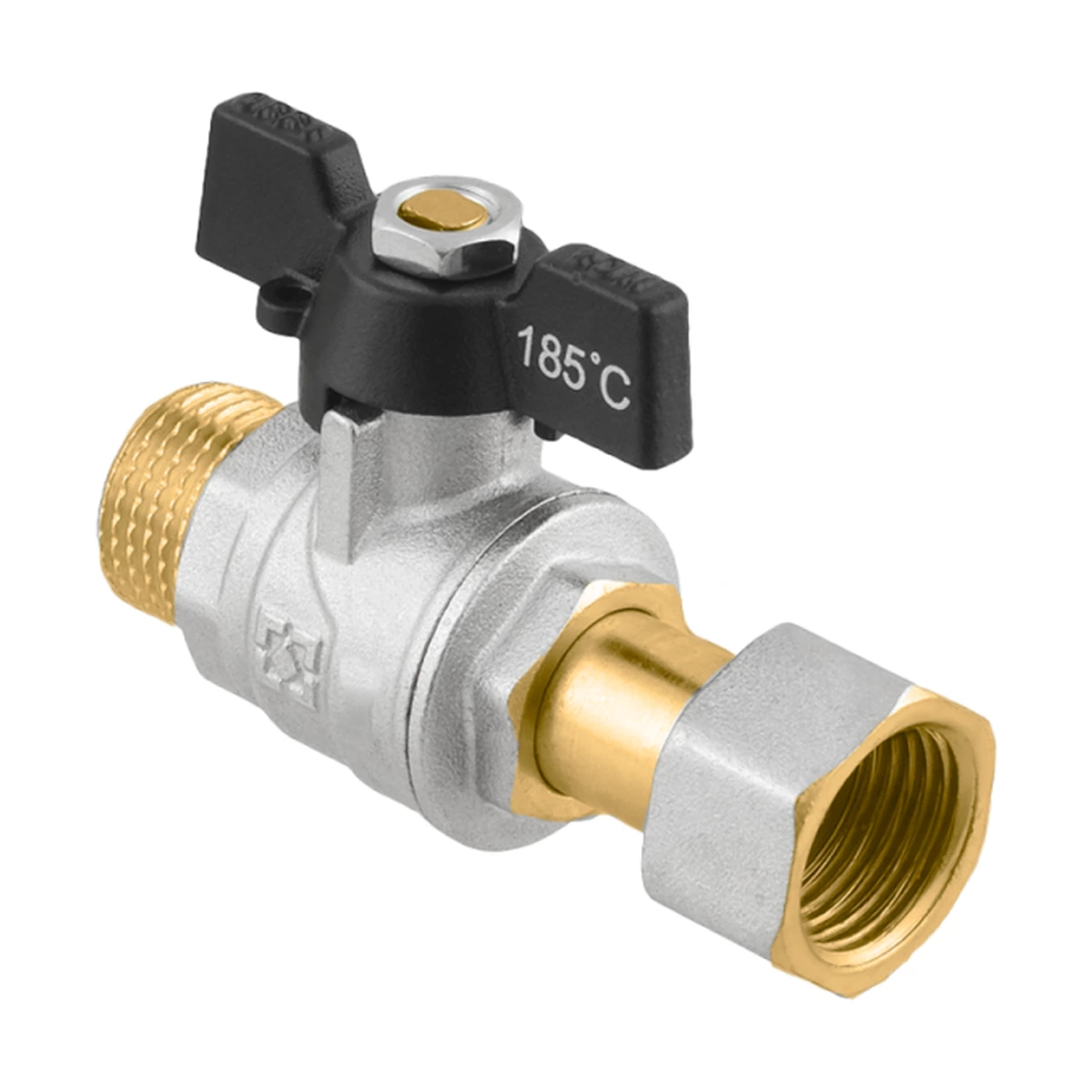 Кран шаровой с накидной гайкой прямой 3/4" НР-ВР Raftec BLACK PRBM2 DN20 PN40 латунь никелированная