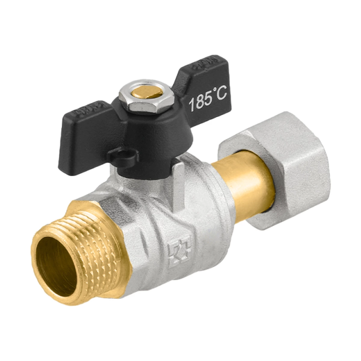 Кран шаровой с накидной гайкой прямой 3/4" НР-ВР Raftec BLACK PRBM2 DN20 PN40 латунь никелированная