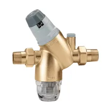 Редуктор давления с фильтром Caleffi 5351 535160 1″ с американками, шкала 1-6 бар, прозрачная колба, под манометр