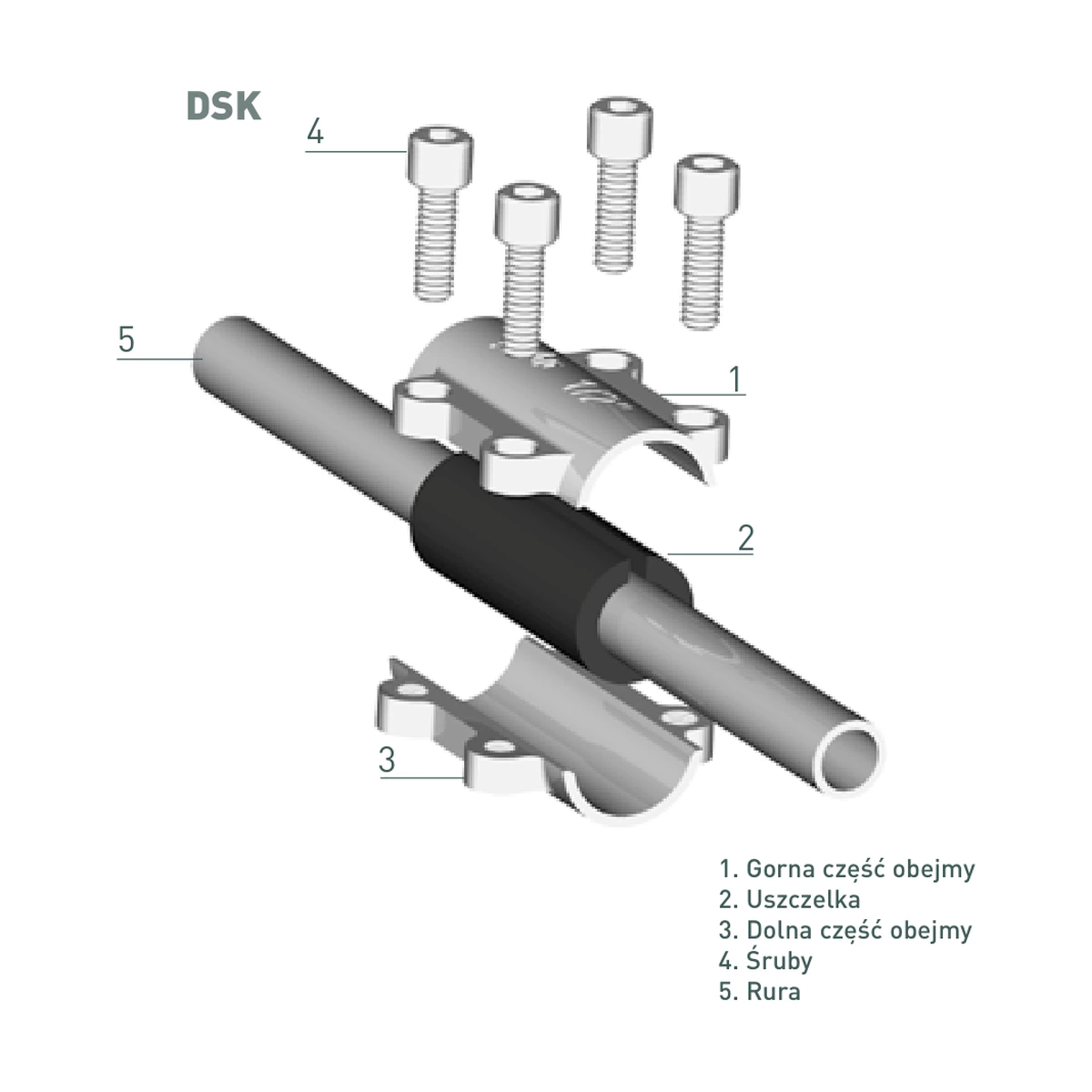 Ремонтный хомут GEBO DSK 2 1/2" (DN65) для стальной трубы 76,1 мм, чугунный с манжетой EPDM