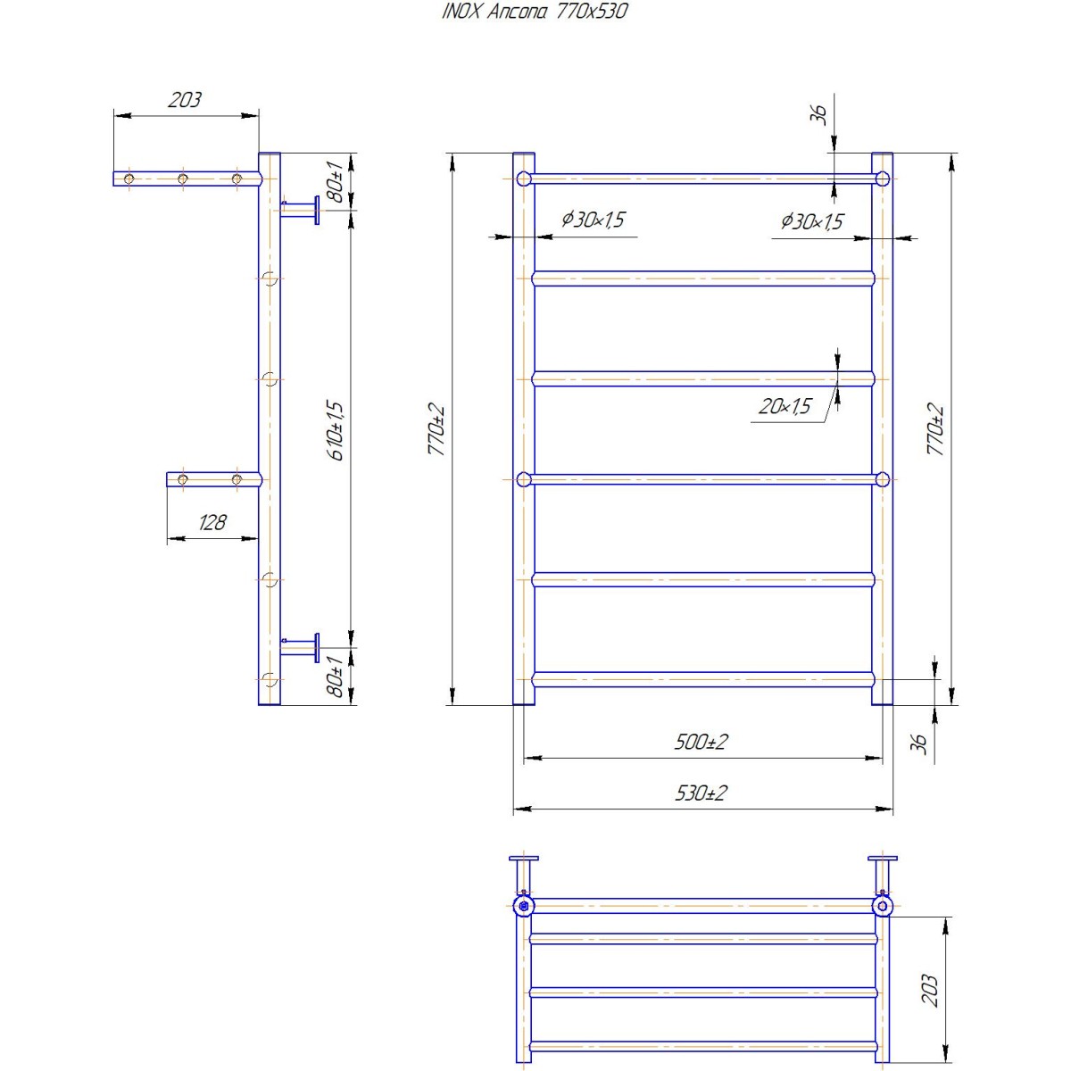 Полотенцесушитель водяной Mario INOX Анкона 770x530/500 из полированной нержавеющей стали