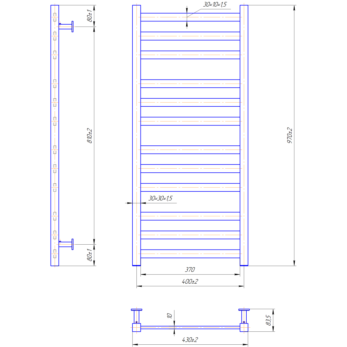 Полотенцесушитель водяной Mario INOX Чикаго 970x430/400 из полированной нержавеющей стали