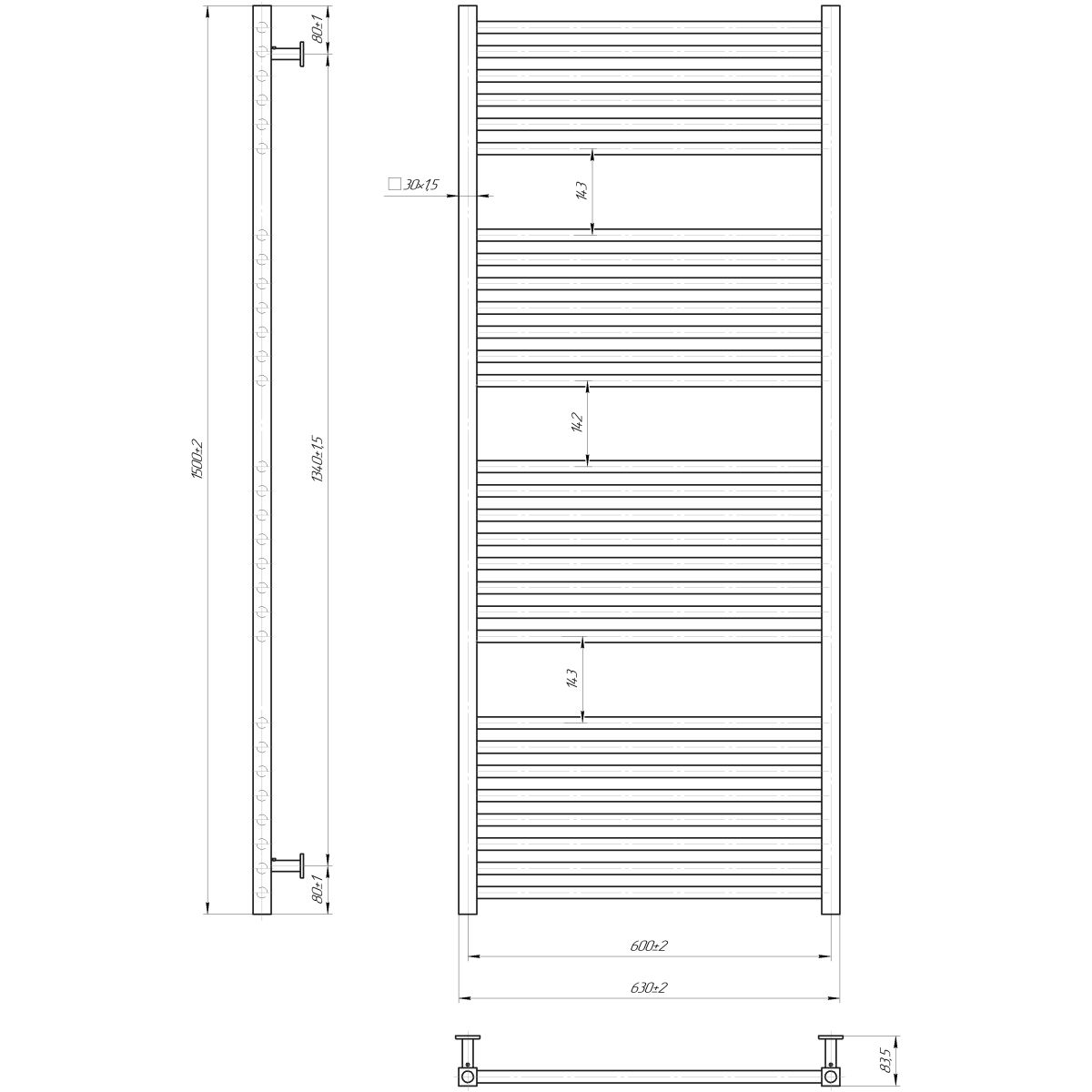 Полотенцесушитель водяной Mario INOX Гера 1500x630/600 из полированной нержавеющей стали