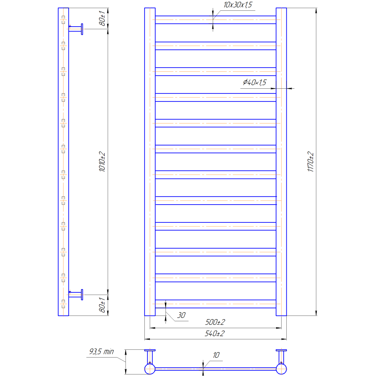 Полотенцесушитель водяной Mario INOX Модена 1170x540/500 из полированной нержавеющей стали