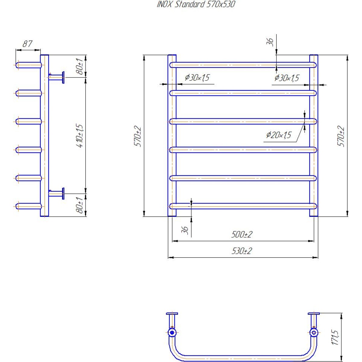 Полотенцесушитель водяной Mario INOX Стандарт 570x530/500 из полированной нержавеющей стали